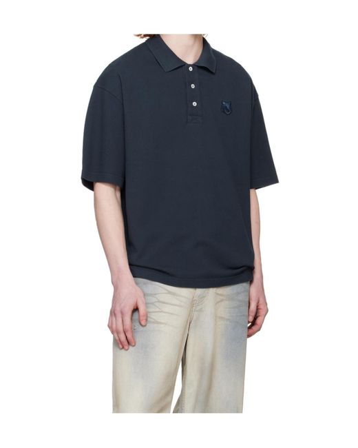 Maison Kitsuné Blue Maison Kitsuné Bold Fox Head Patch Oversized Polo Shirt for men