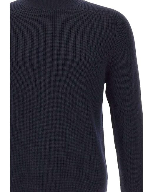 Gran Sasso Blue Ribbed High-Neck Sweater for men