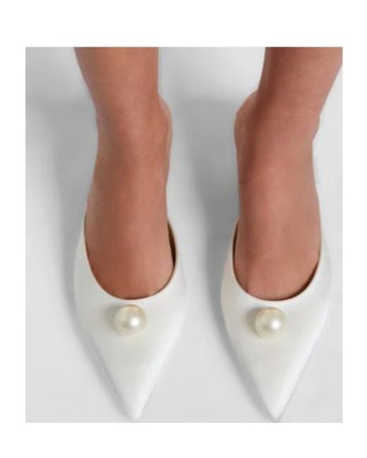 Magda Butrym White Faux Pearl Satin Mules
