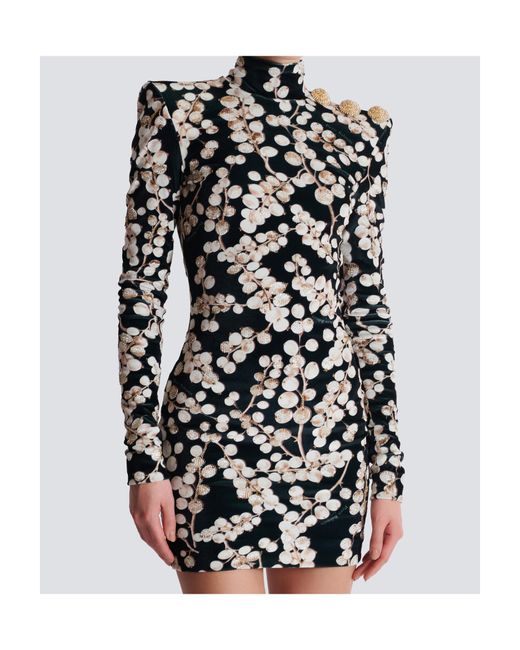 Balmain Black Backless Velvet Dress With Redcurrant Print