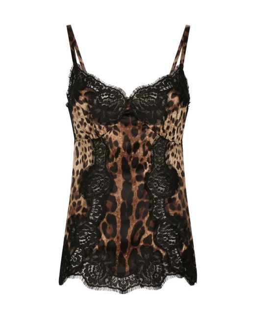 Dolce & Gabbana Black Leopard Print Lace Detail Camisole