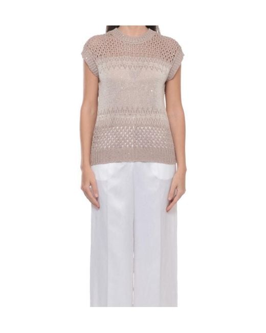 Peserico White Open Knit Sleeveless Knitted Top
