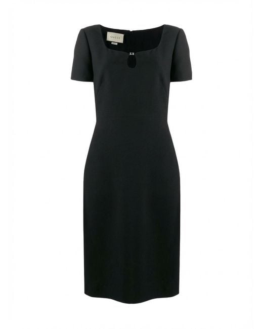 Gucci Black Buckle-Detailed Sweetheart Neck Dress