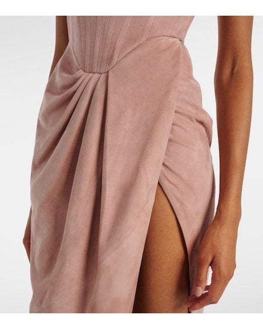 Alex Perry Pink Draped Suede Bustier Dress