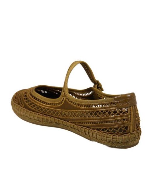 Tory Burch Green Perforated Cotton Mary Jane Espadrilles With Jute Midsole