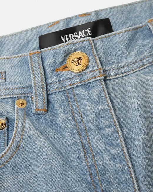 Versace Blue Logo-Patch Cropped Jeans