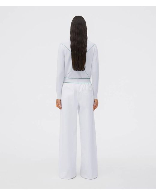 Bottega Veneta White Logo Waistband Wide Leg Trousers