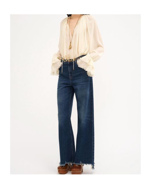 Chloé Blue Chloé Logo Patch Wide-Leg Jeans