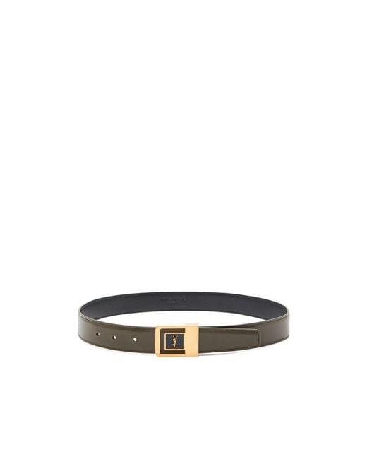 Saint Laurent White Logo-Plaque Leather Belt