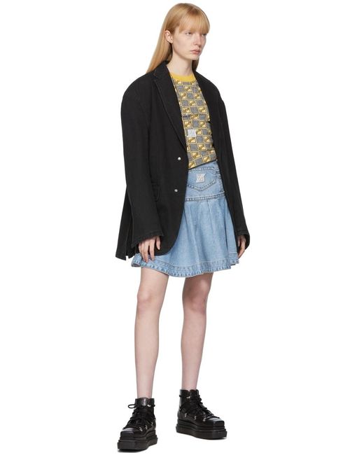 we11done Blue Logo Plaque Denim Mini Skirt