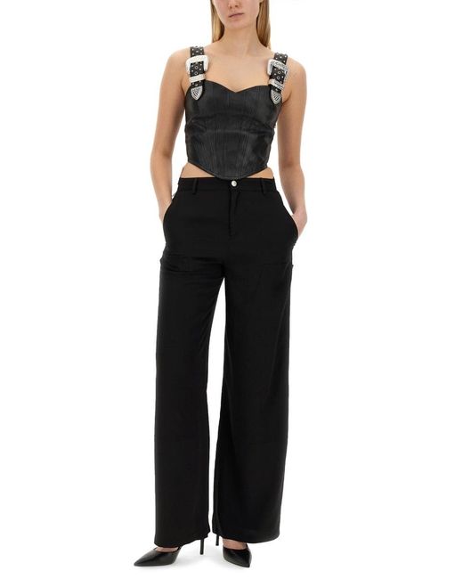 Moschino Black Wide-Legged Button Casual Pants