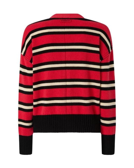 Pinko Red Striped Button-Up Cardigan