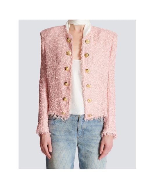 Balmain Pink Tweed Sequinned Blazer