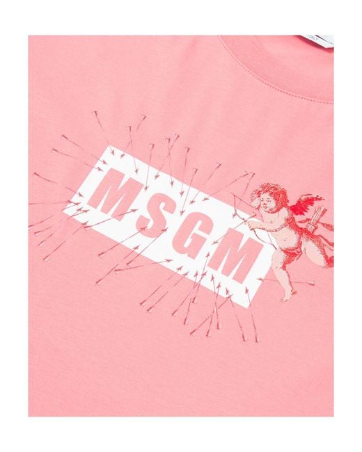 MSGM Pink Logo Short-Sleeved T-Shirt