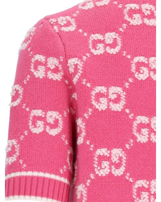 Gucci Pink Gg Jacquard Knitted Top