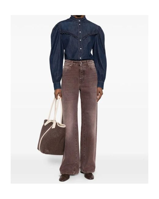 Twinset Blue Ruffle Detailed Button-Up Denim Shirt