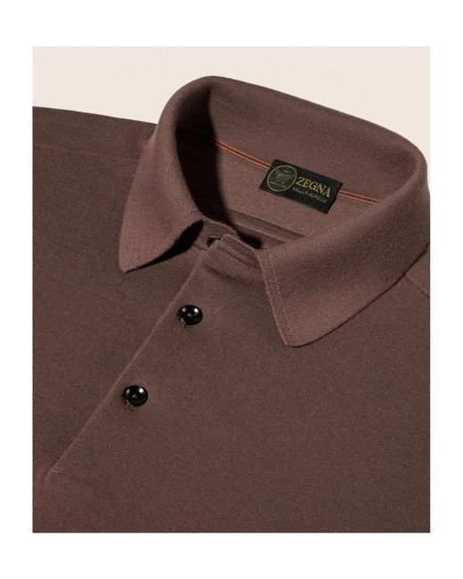 Zegna Brown Long-Sleeved Polo Shirt for men