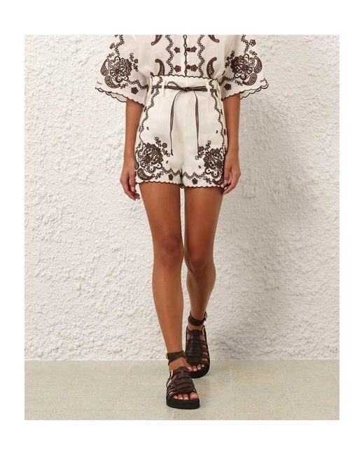 Zimmermann Natural Ascension Belted Shorts
