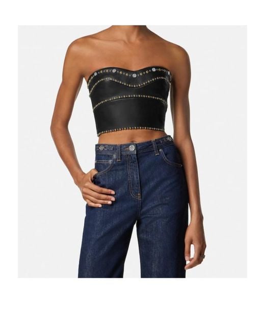 Versace Black Off Shoulder Leather Top