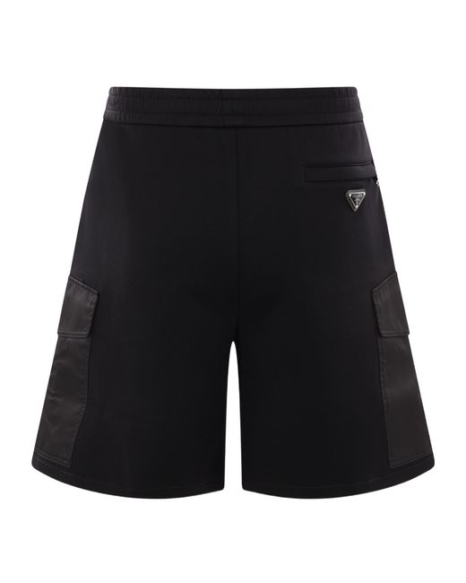 Prada Black Triangle-Logo Elasticated Waistband Shorts for men