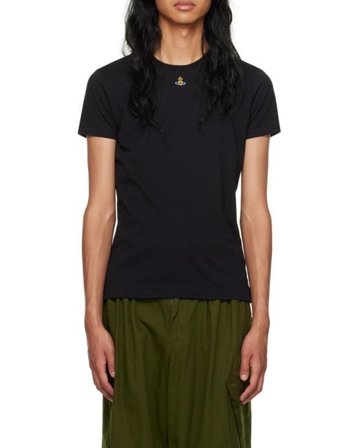Vivienne Westwood Black Orb Logo-Embroidered Crewneck T-Shirt for men