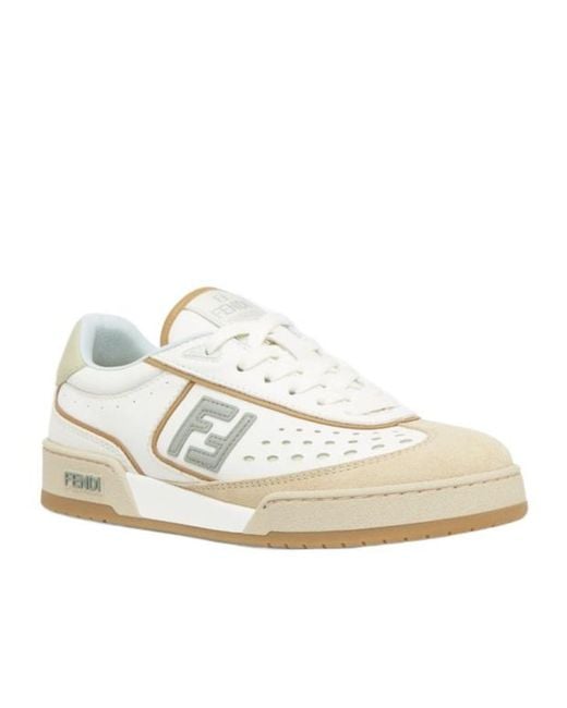 Fendi White Match Lace-Up Sneakers