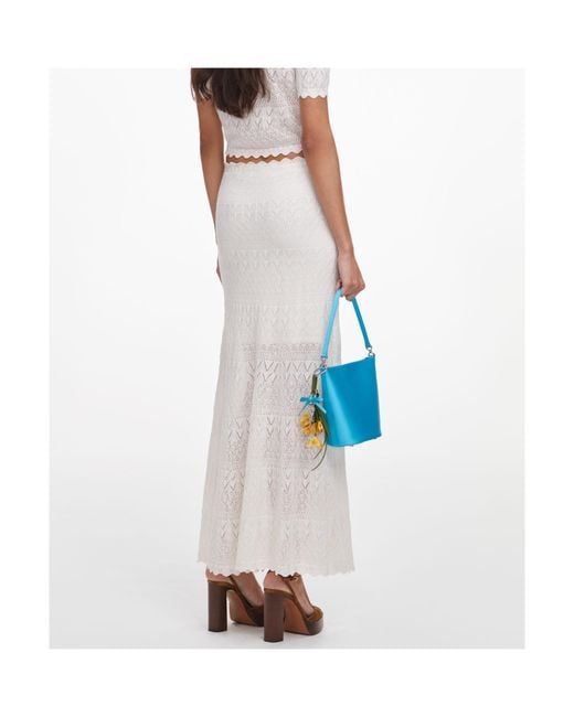 Self-Portrait White Wool Openwork Knit Midi Skirt