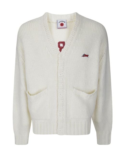 ICECREAM White College Logo Knitted Cardigan for men
