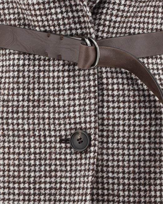 Brunello Cucinelli Brown Houndstooth Detailed Belted Blazer