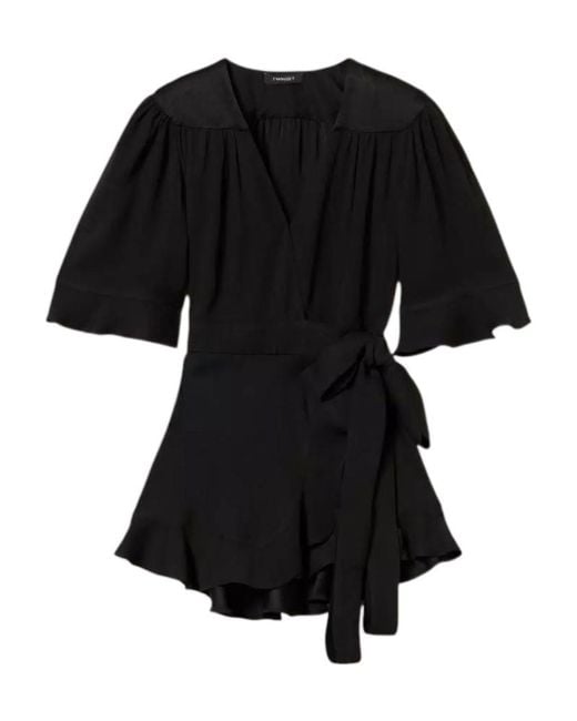 Twinset Black Ruffle-Detail Wrap Top