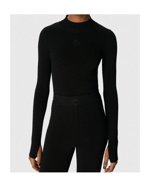 MARINE SERRE Blue Mock-Neck Fitted Knitted Sweater for men