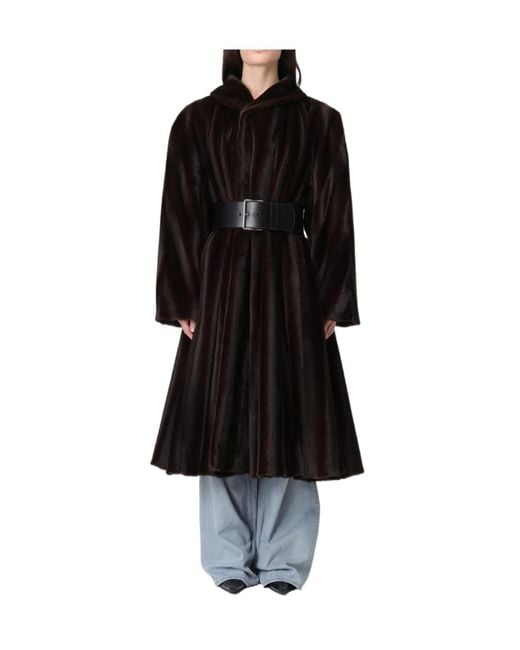 Balenciaga Black A-Line Faux Fur Coat