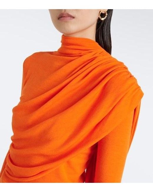 Mugler Orange Caped Wool-Blend Top