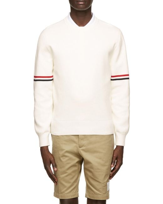 Thom Browne White Rwb Striped Knit Jumper for men