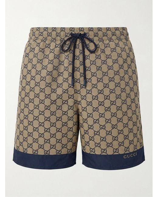 Gucci Gray Printed Poplin Tech Swim Shorts for men