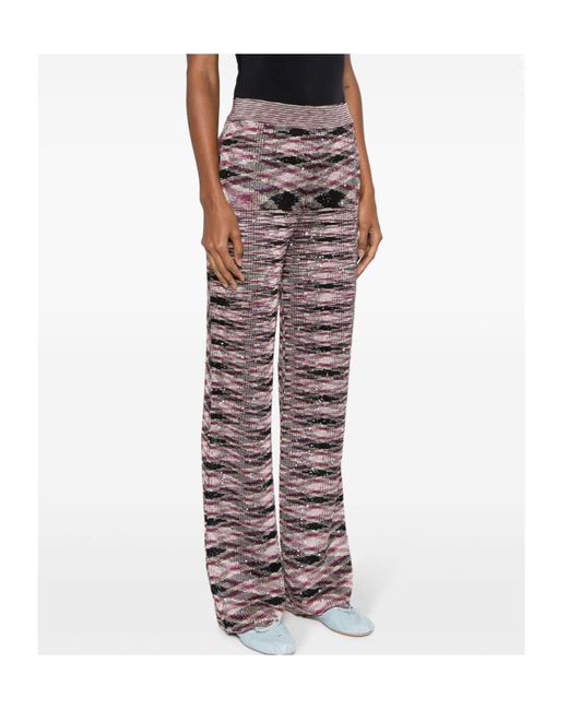 Missoni Black Patterned Intarsia-Knit Flared Trousers