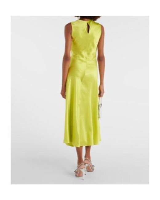 Roksanda Green Alma Gathered Silk Satin Midi Dress