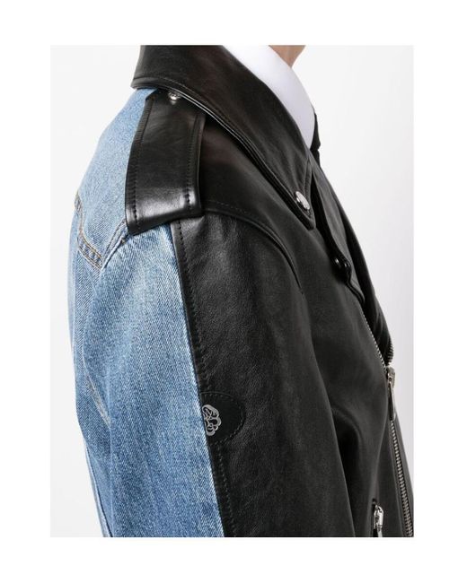 McQueen Black Panelled Biker Jacket for men