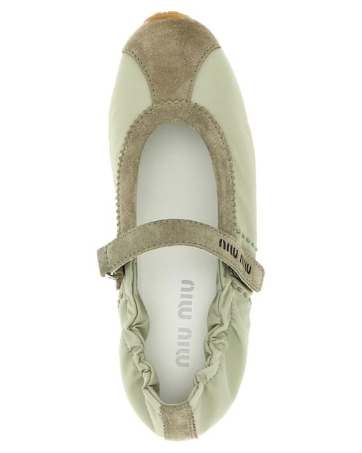 Miu Miu Green Plume Ballet Flats