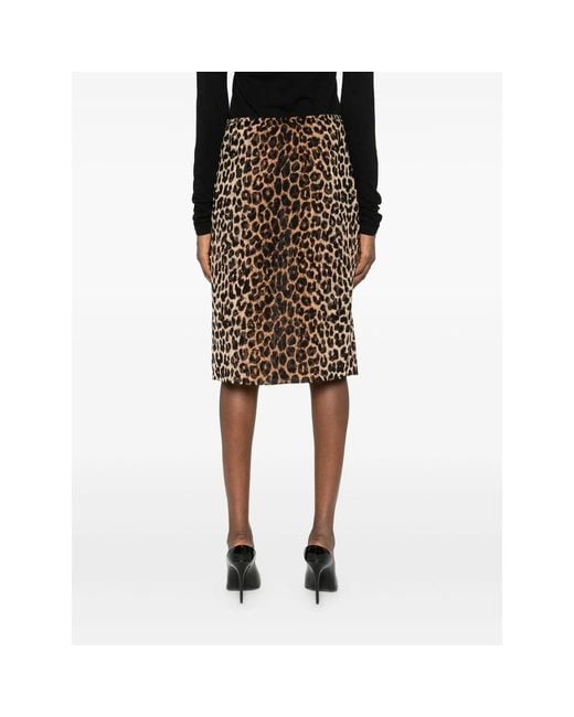 Saint Laurent Black Animla Printed Midi Skirt