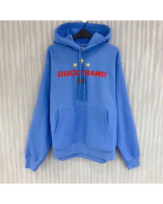 Gucci Band Print Hoodie in Blue for Men | Lyst