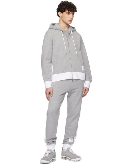 Thom Browne Gray Mid-Rise Jersey Track Trousers for men