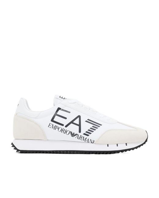 EA7 Blue Logo-Print Panelled Sneakers for men