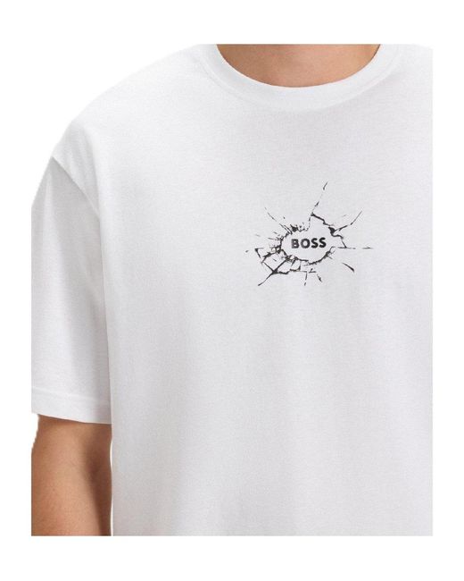 Boss White Logo Crew-Neck T-Shirt for men