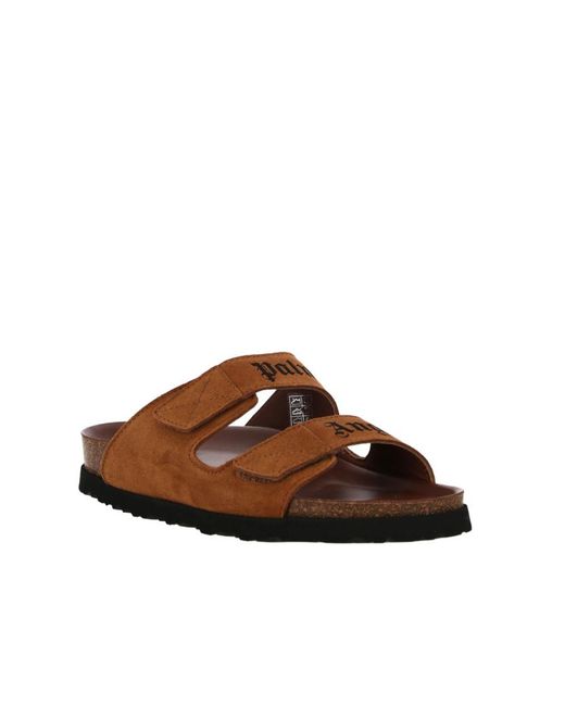 Palm Angels Brown Logo-Print Touch-Strap Sandals