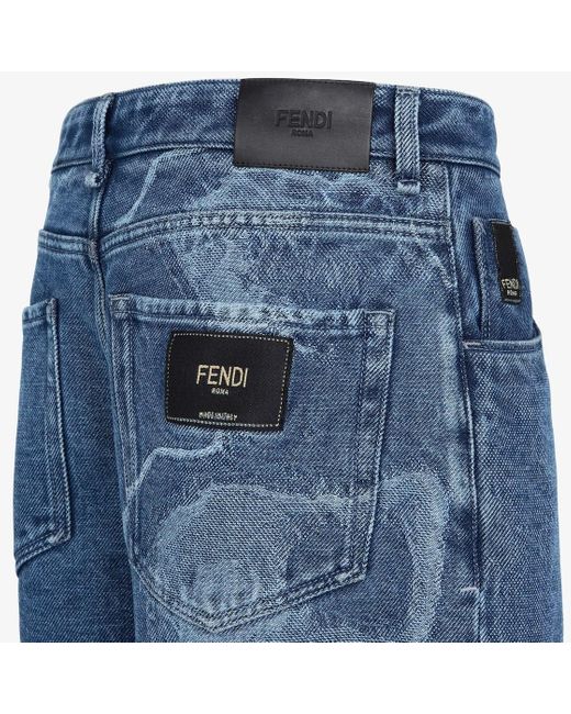 Fendi Blue Contrasted Logo Motif Denim Trousers for men