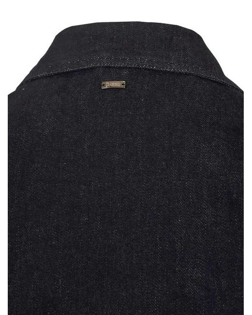 Herno Blue Zip Bomber Denim Jacket for men