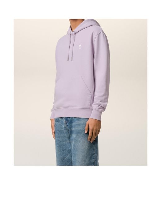 AMI Purple Ami De Coeur Logo-Embroidered Drawstring Hoodie for men