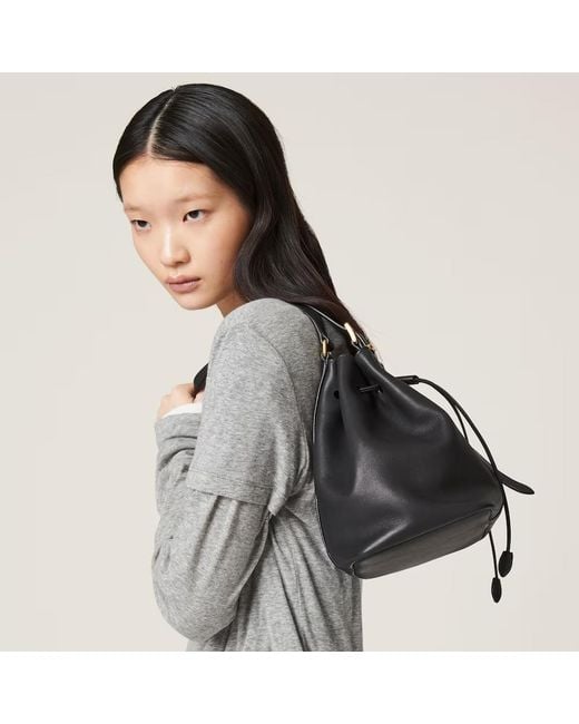 Miu Miu Black Leather Bucket Bag