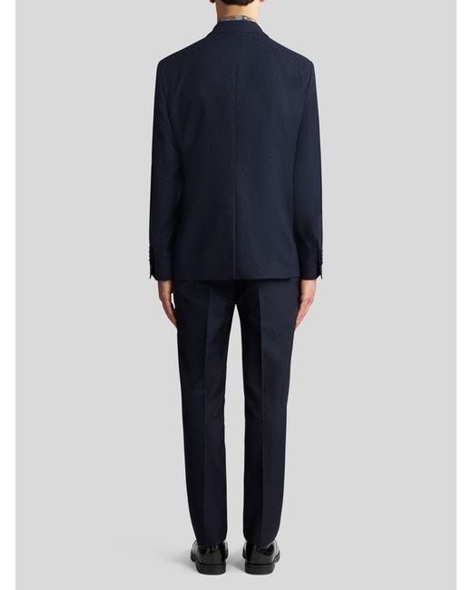 Etro Blue Patterned Single-Breasted Blazer for men